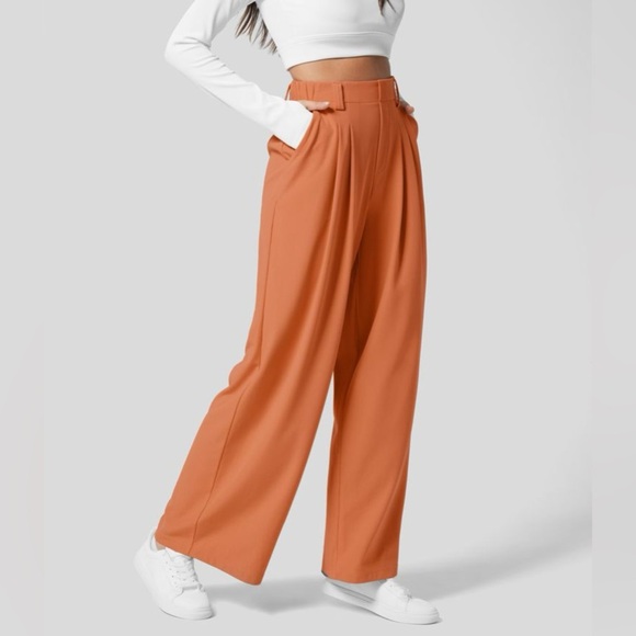 Halara High Waisted Plicated Side Pocket Wide Leg Waffle Work Pant NEW!🧡 - Picture 2 of 6